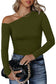 Asymmetrical Long Sleeve Top: Green / L