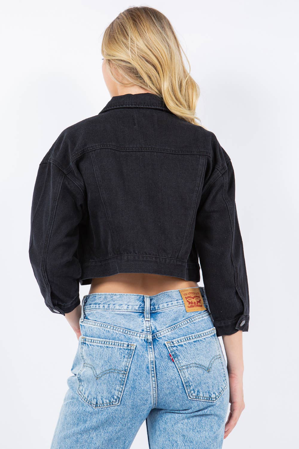 Rhinestone Crop Denim Jacket: Med Wash / M