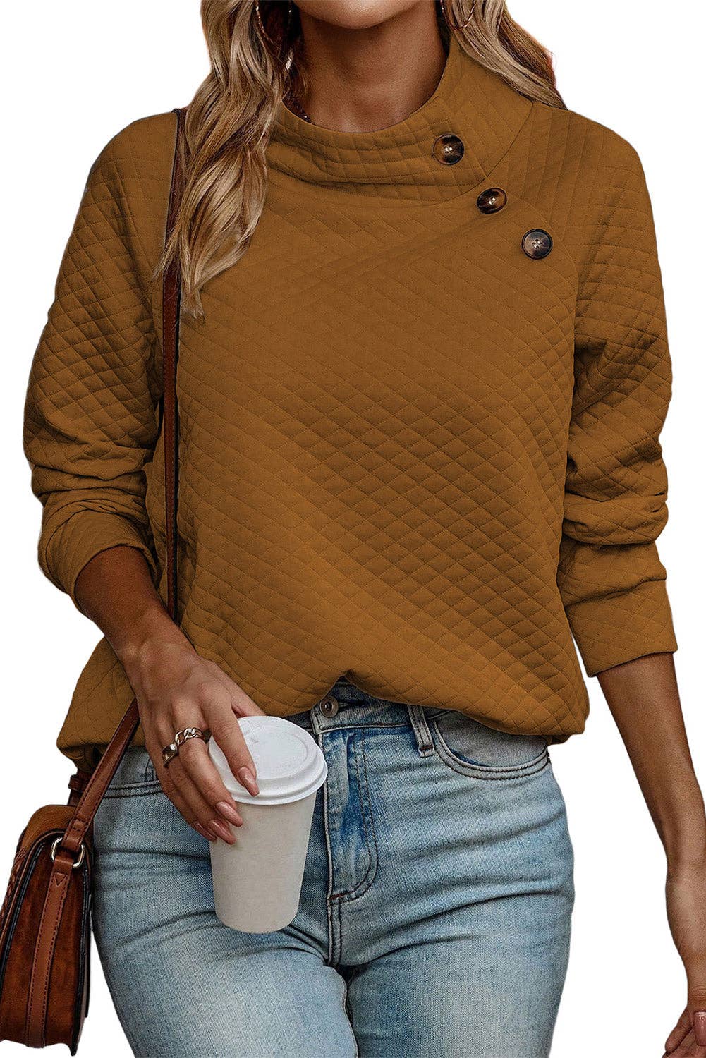 Quilted Buttoned Pullover Sweatshirt