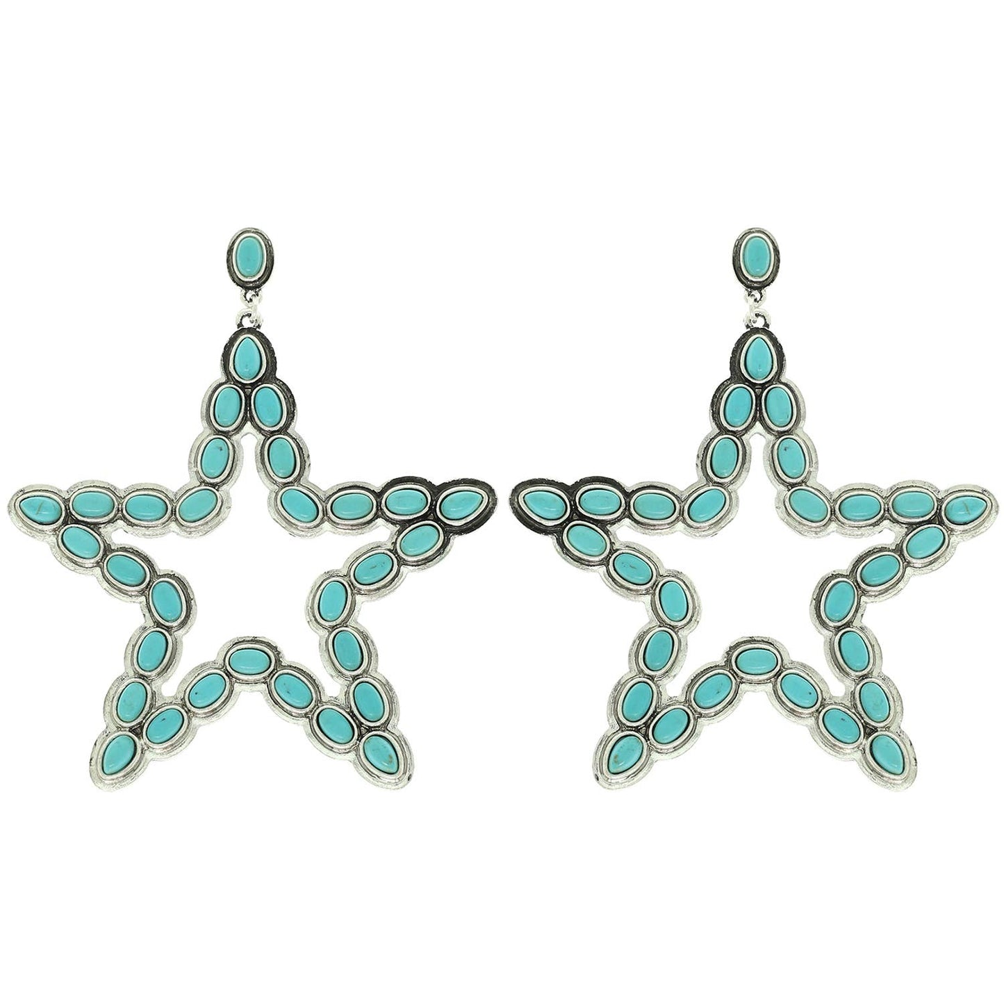 Western Turquoise Star Dangle Earrings : Iridescent