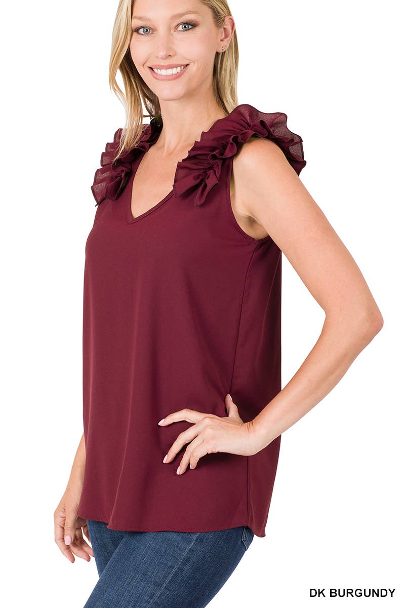 CAMEL RUFFLE TRIM TANK