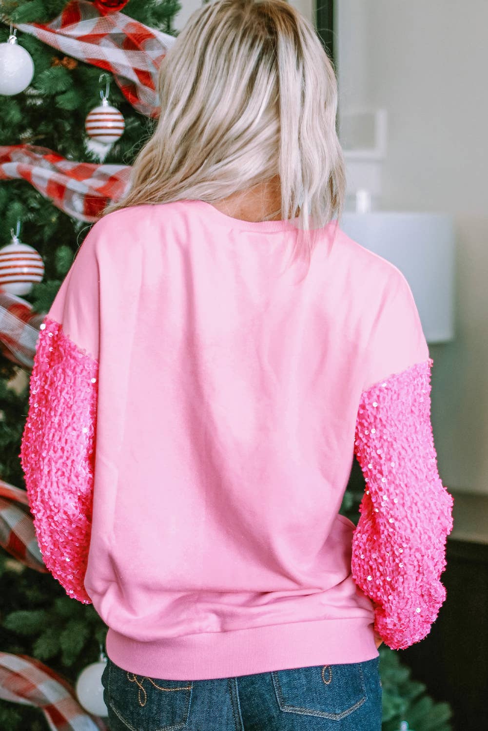 Merry Christmas Graphic Sequin Sleeve Top | S-XL: As shown / Missy / S