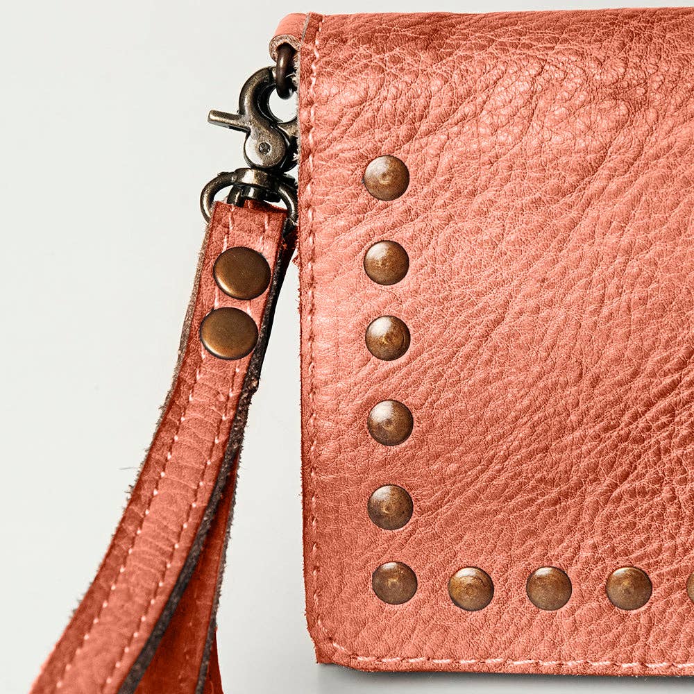 Studded Genuine Leather Wallet with strap
