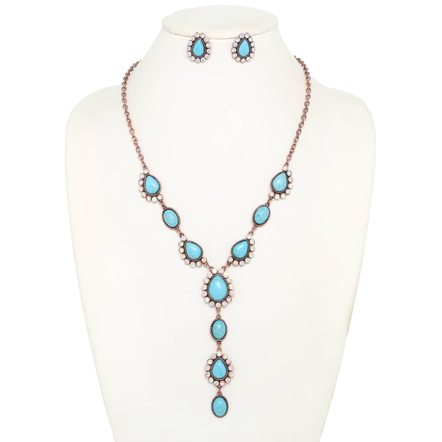 Western Turquoise Y-Shaped Necklace Set : Copper