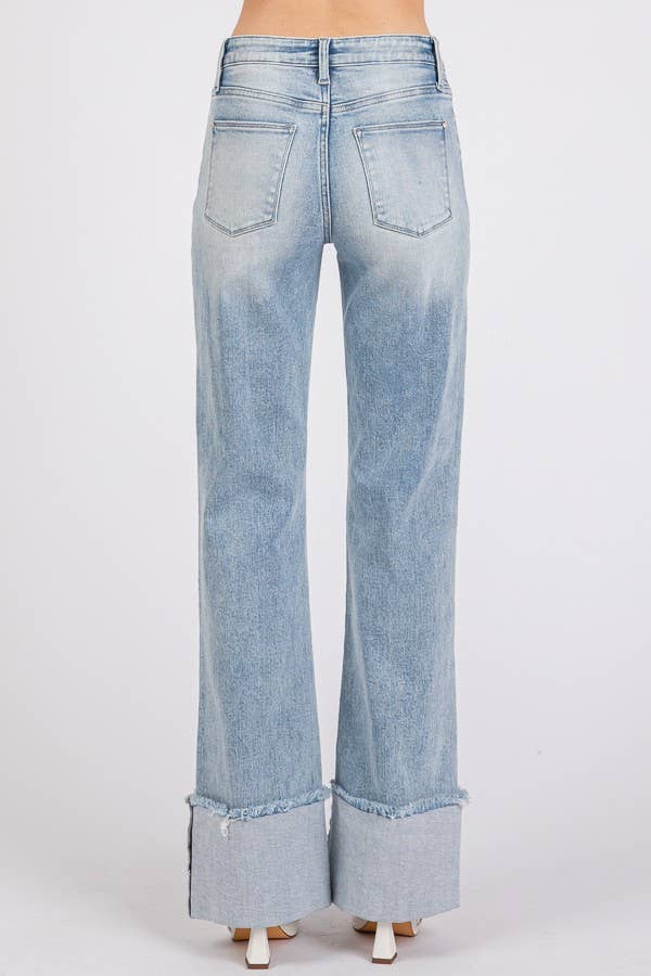 P1370F-LA HIGH RISE SUPER STRETCH WIDE FLARE W/ CUFFED HEM: 7/27