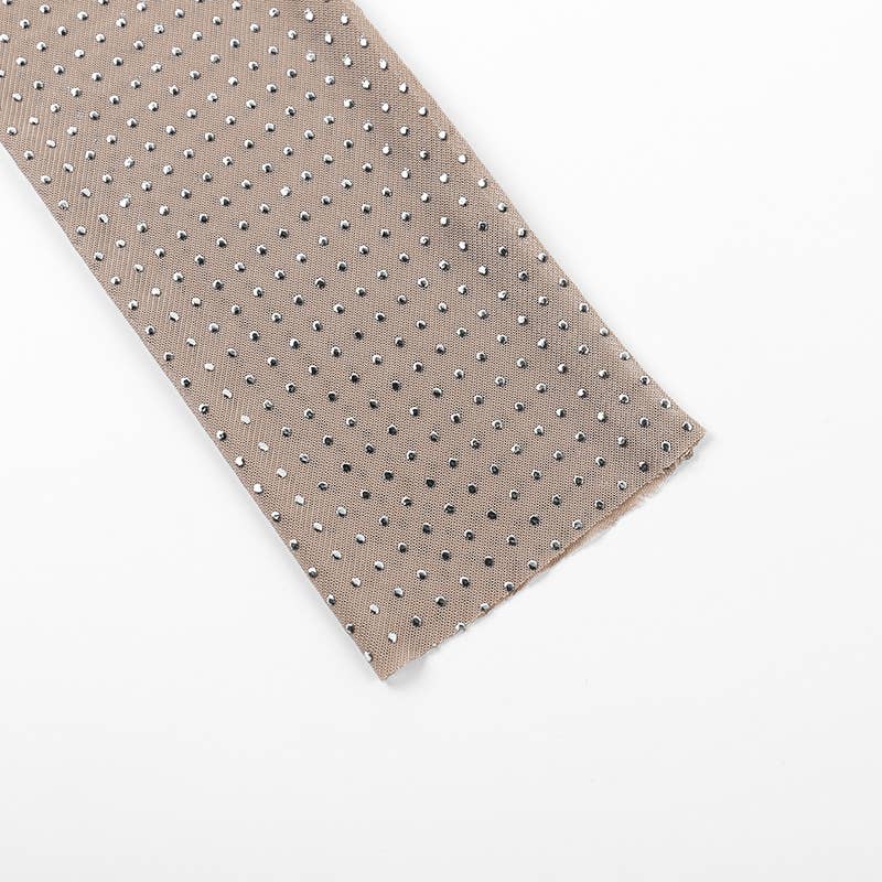 Allover Rhinestone semi sheer mesh See Through Top: Nude