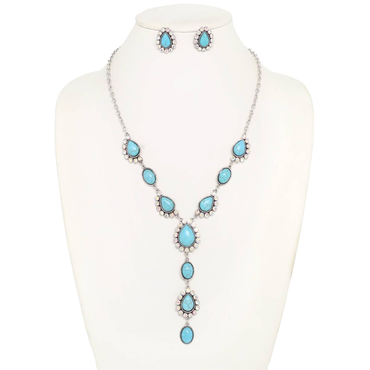 Western Turquoise Y-Shaped Necklace Set : Copper