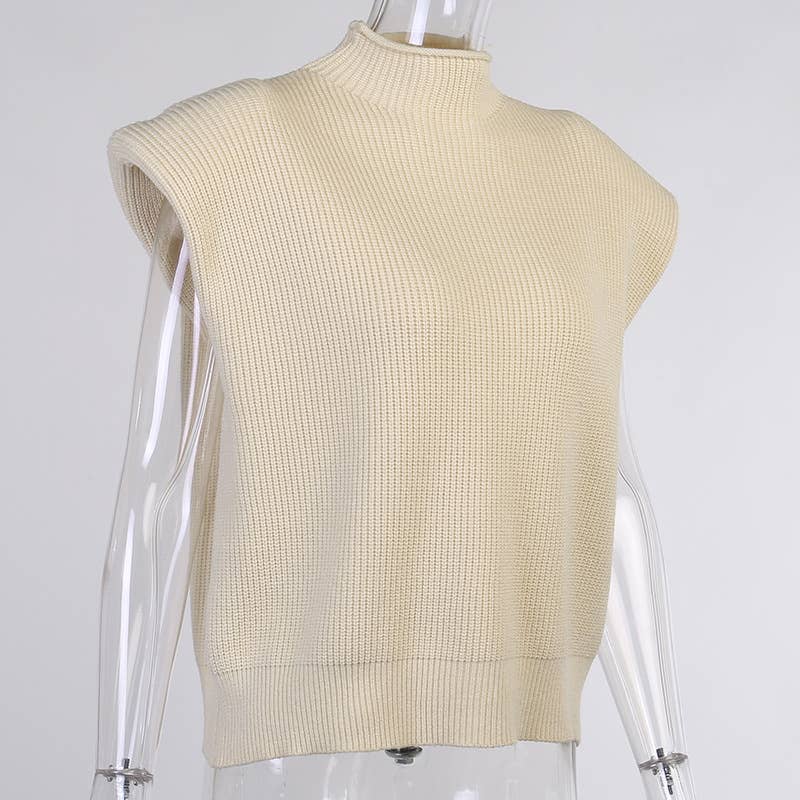 Turtleneck knit vest short sweater vest: Brown