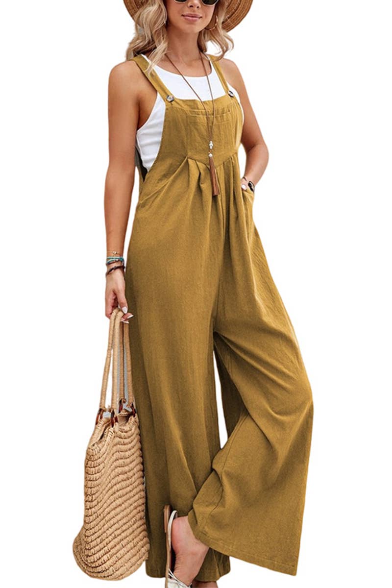 WOMEN SOLID OVERALLS_CWSJS0208: Yellow / (M) 1