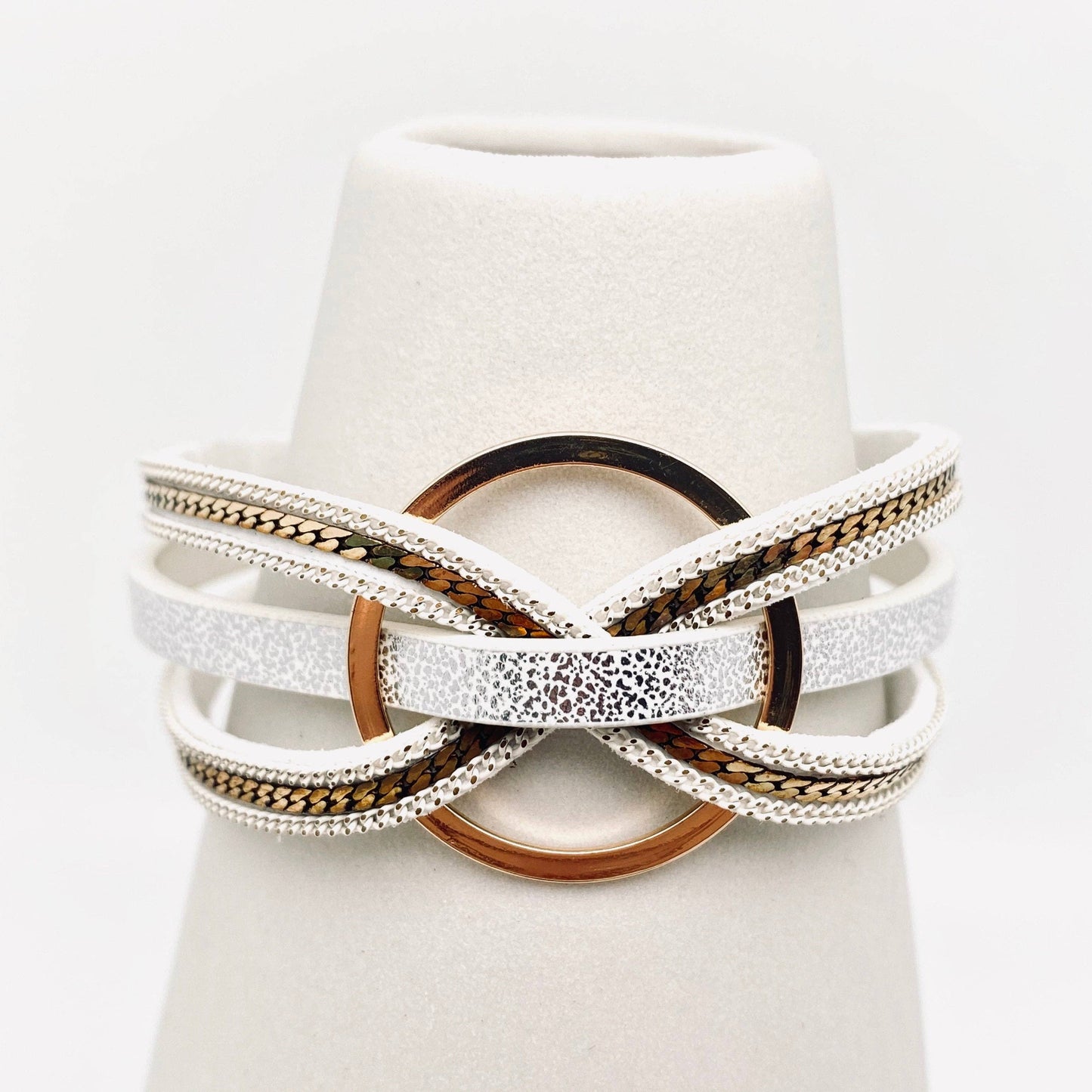 Magnetic Buckle Ring Charm Leather Bangle Bracelet - BJ/LB: Brown