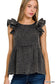 ..._ SI-25623 WASHED DOUBLE GAUZE TIERED RUFFLE SLEEVE TOP: ASH BLACK-163170 / S