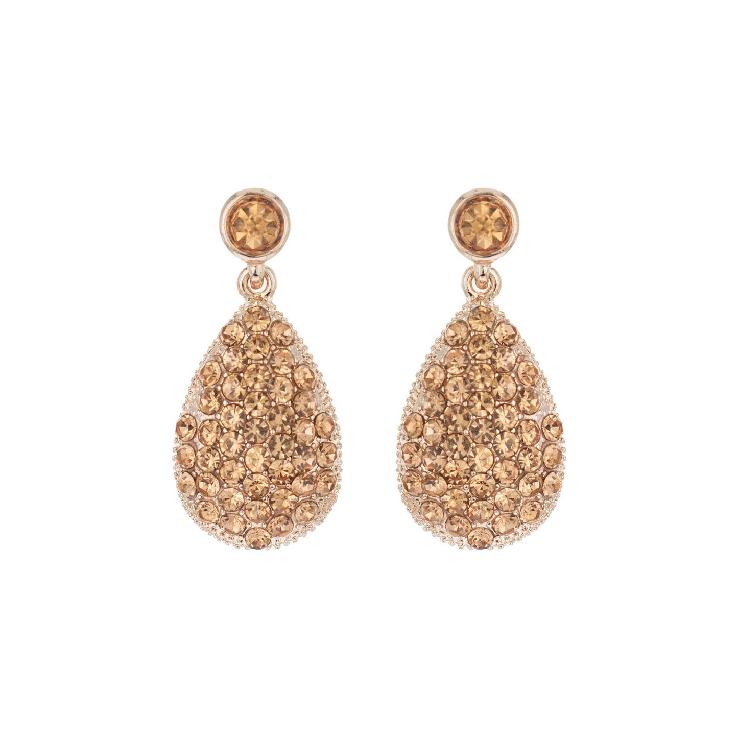 2-Tier Crystal Pave & Pearl Teardrop Drop Earrings: Champagne