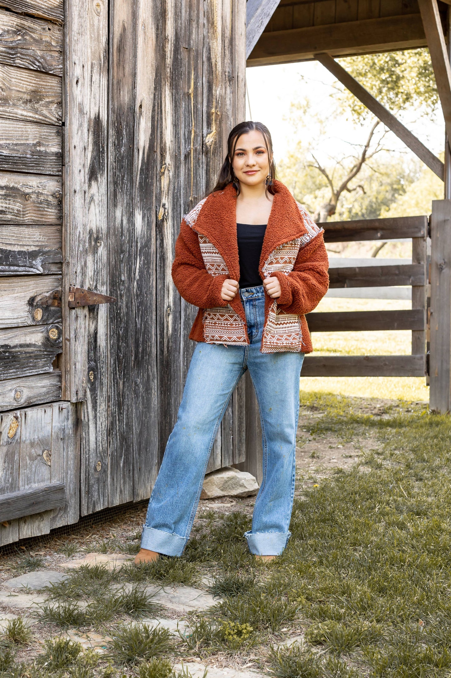 Tan Sherpa With Aztec Details: Tan / Medium