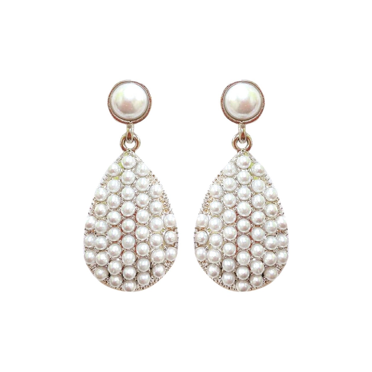 2-Tier Crystal Pave & Pearl Teardrop Drop Earrings: Champagne