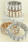 Rhinestone Pearl Cluster Stretch Bangle Bracelet: Gold Iridescent