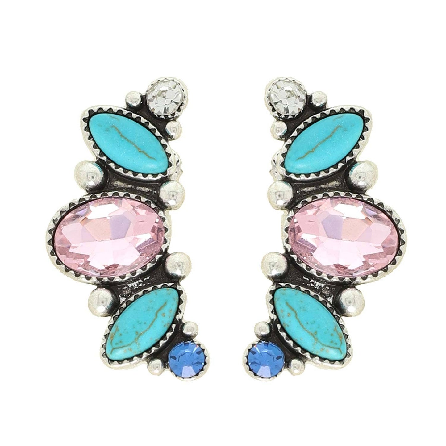 Western Turquoise Gemstone Climber Earrings: Turquoise