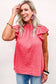 Flutter Sleeve Frilled Neck Textured Blouse: Rose / L / 100%Cotton