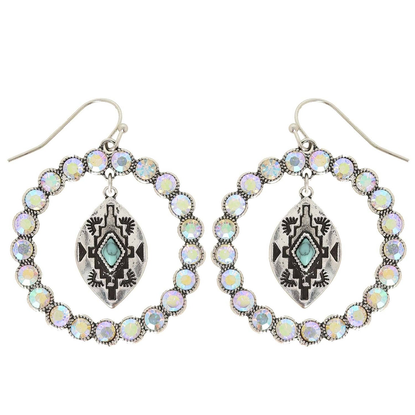 Western Turquoise Open Circle Drop Earrings: Iridescent