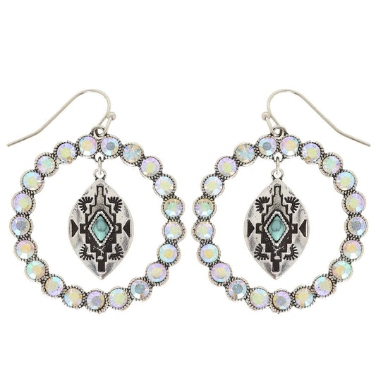 Western Turquoise Open Circle Drop Earrings: Iridescent