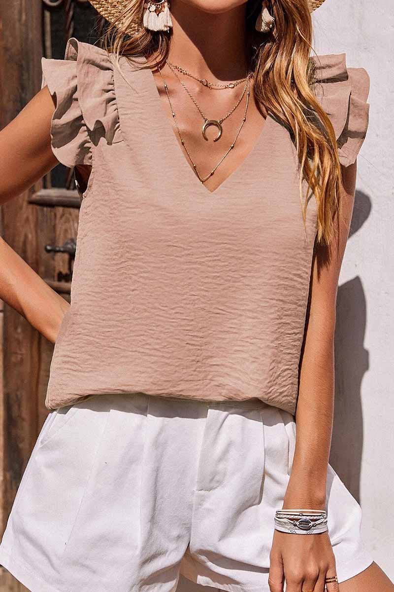 CWTBLSL0007_SLEEVELESS FRILL SHOULDER TUNIC TOP: APRICOT / (M) 1