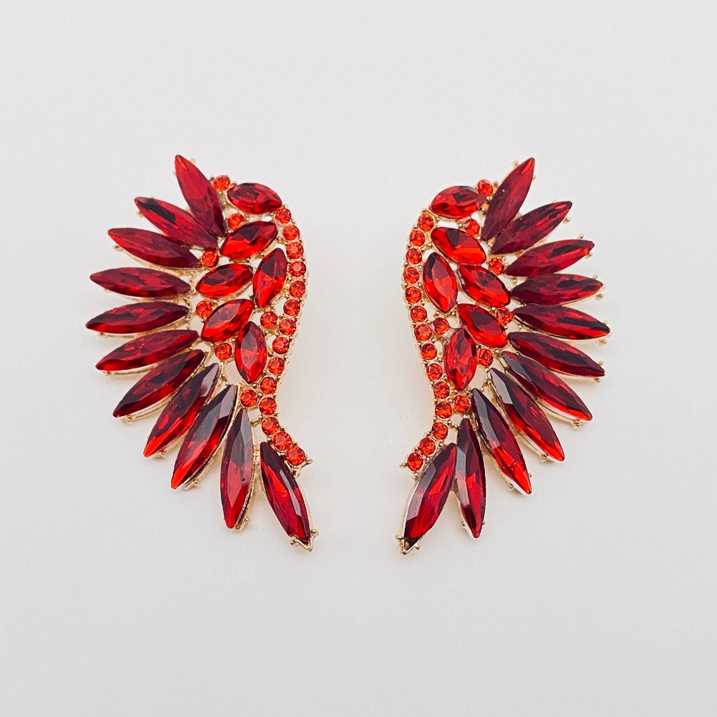 Colored Rhinestone Wing-shaped Earrings Bohemian Style: Golden Color
