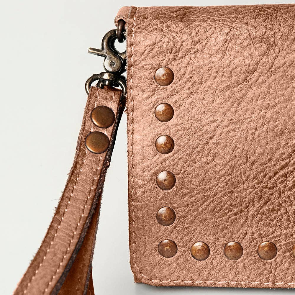 Studded Genuine Leather Wallet with strap