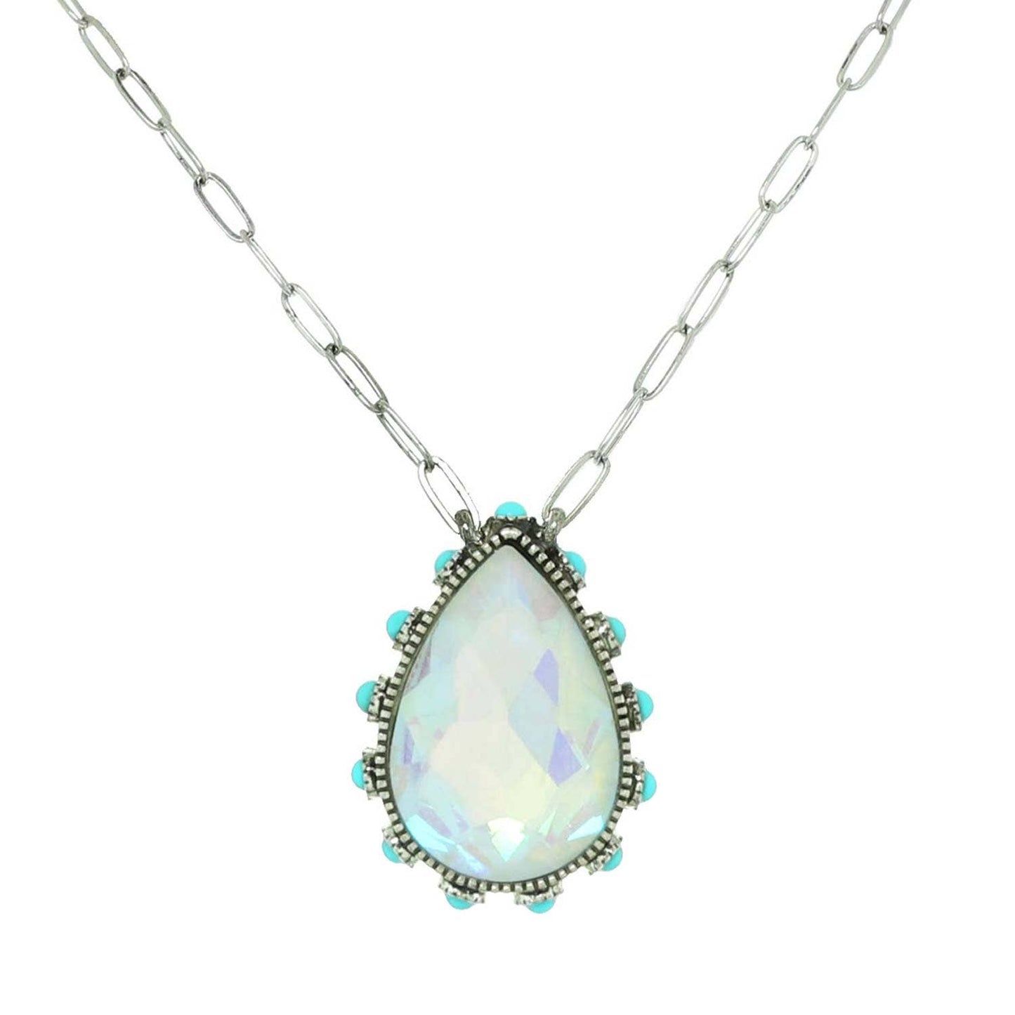 Western Teardrop Cut Gemstone Turquoise Necklace: Crystal