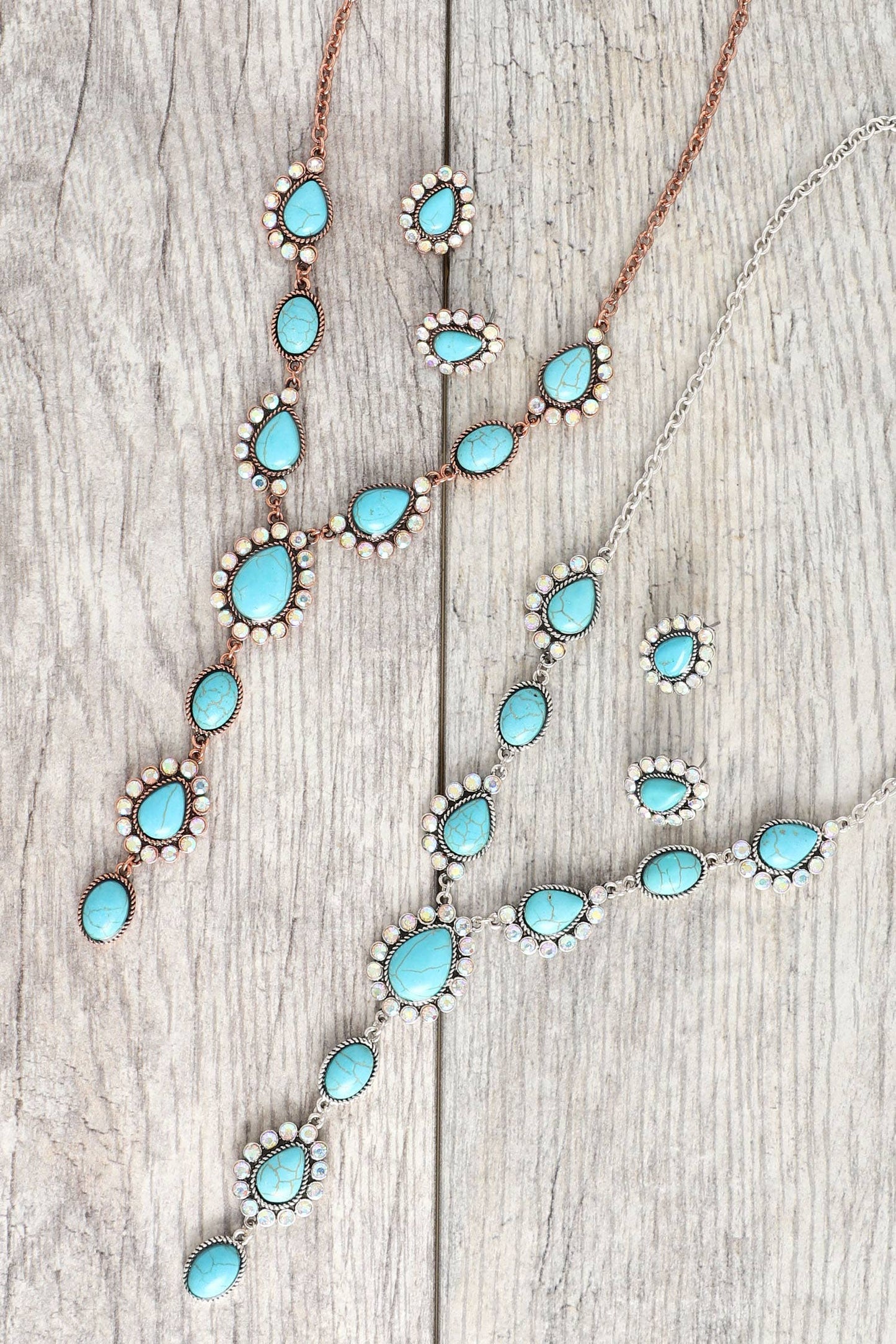 Western Turquoise Y-Shaped Necklace Set : Copper