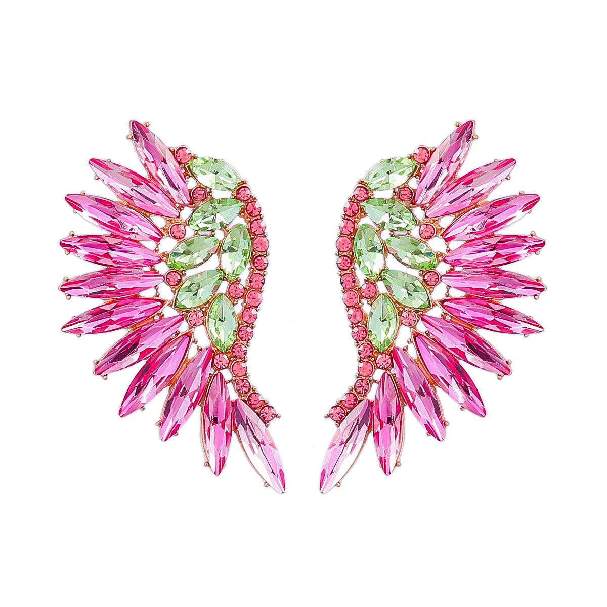 Colored Rhinestone Wing-shaped Earrings Bohemian Style: Green