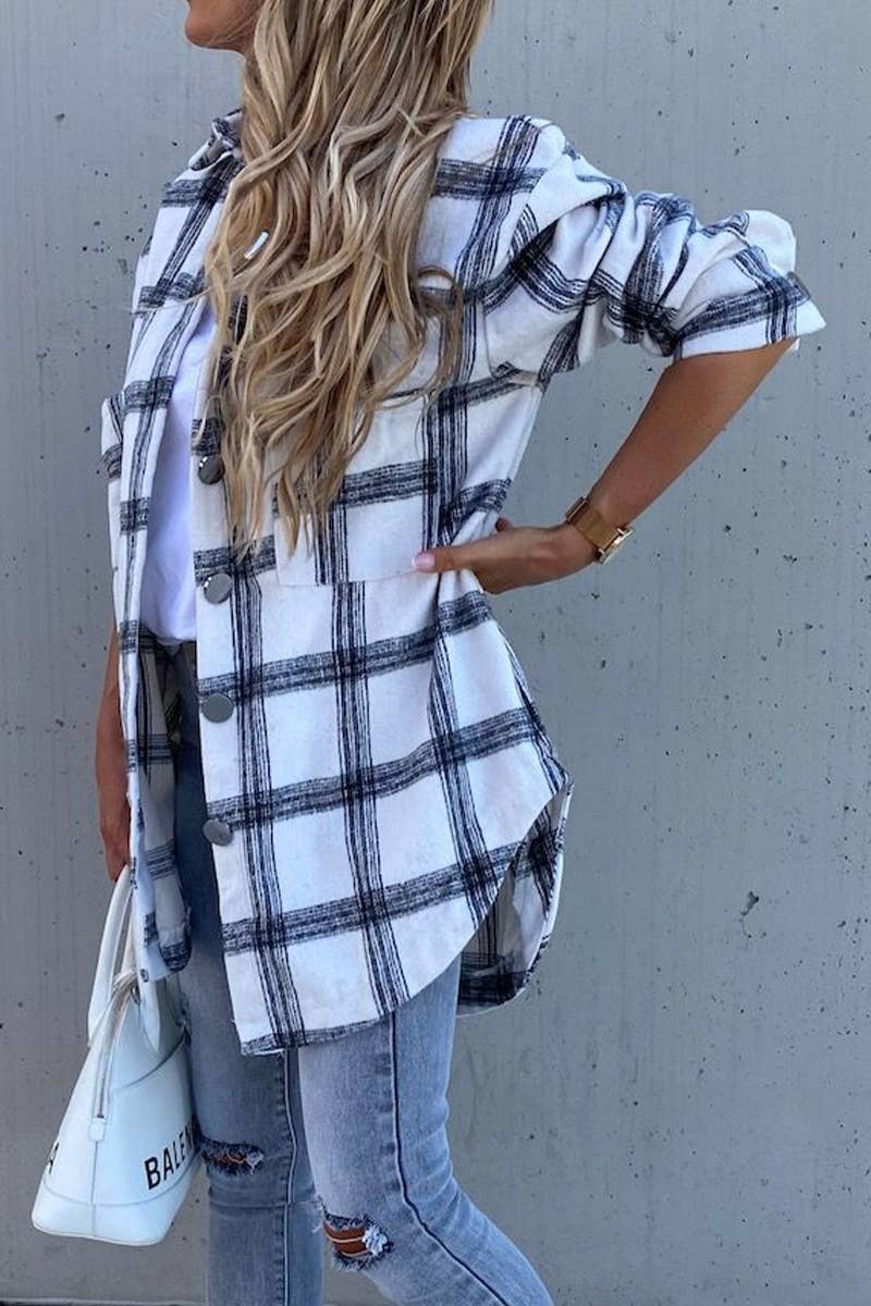 WOMEN PLAID PATTERN OVERSIZED BUTTONED SHACKET_CWTSTL0369: White / (S) 1