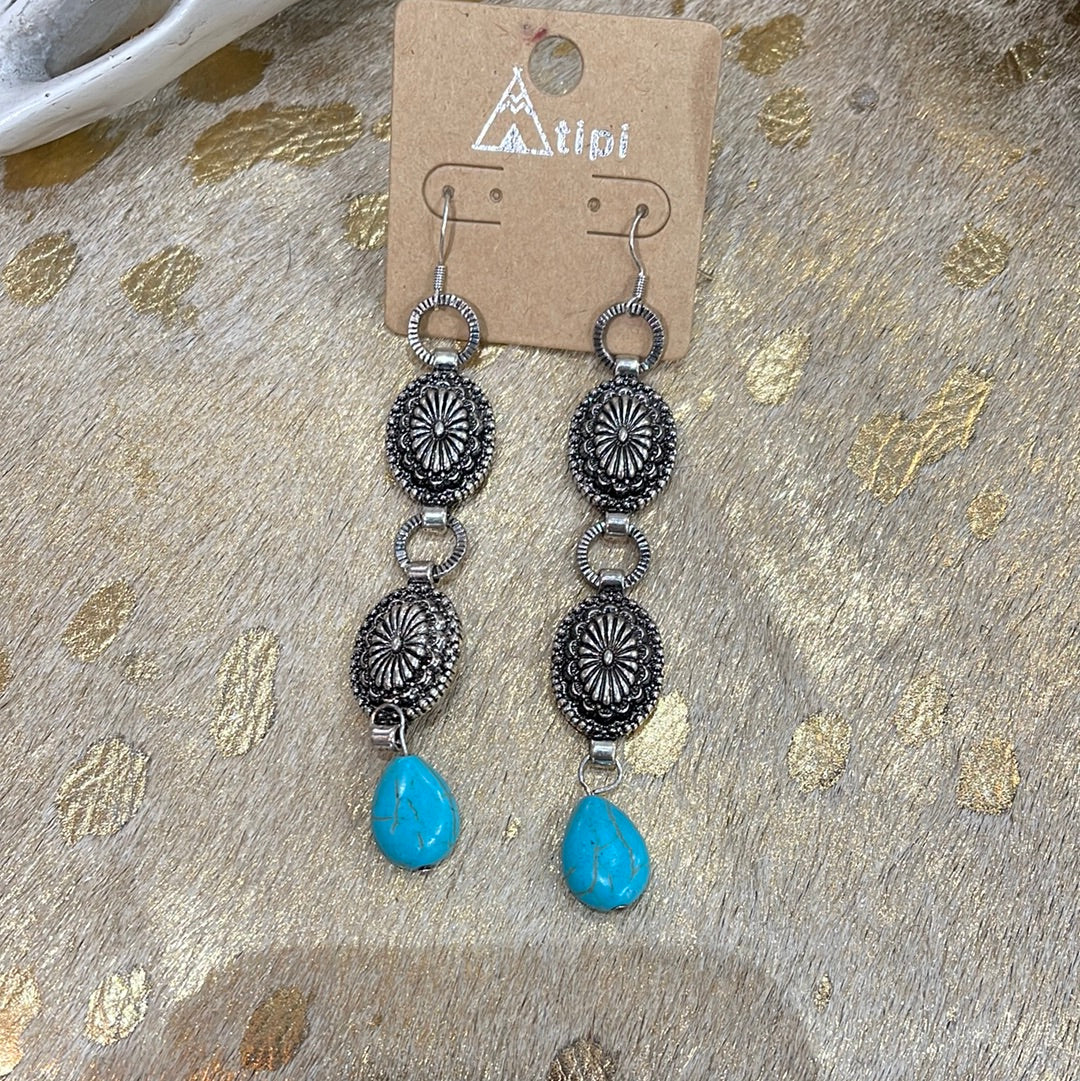 Metal teardrop earrings (turquoise)