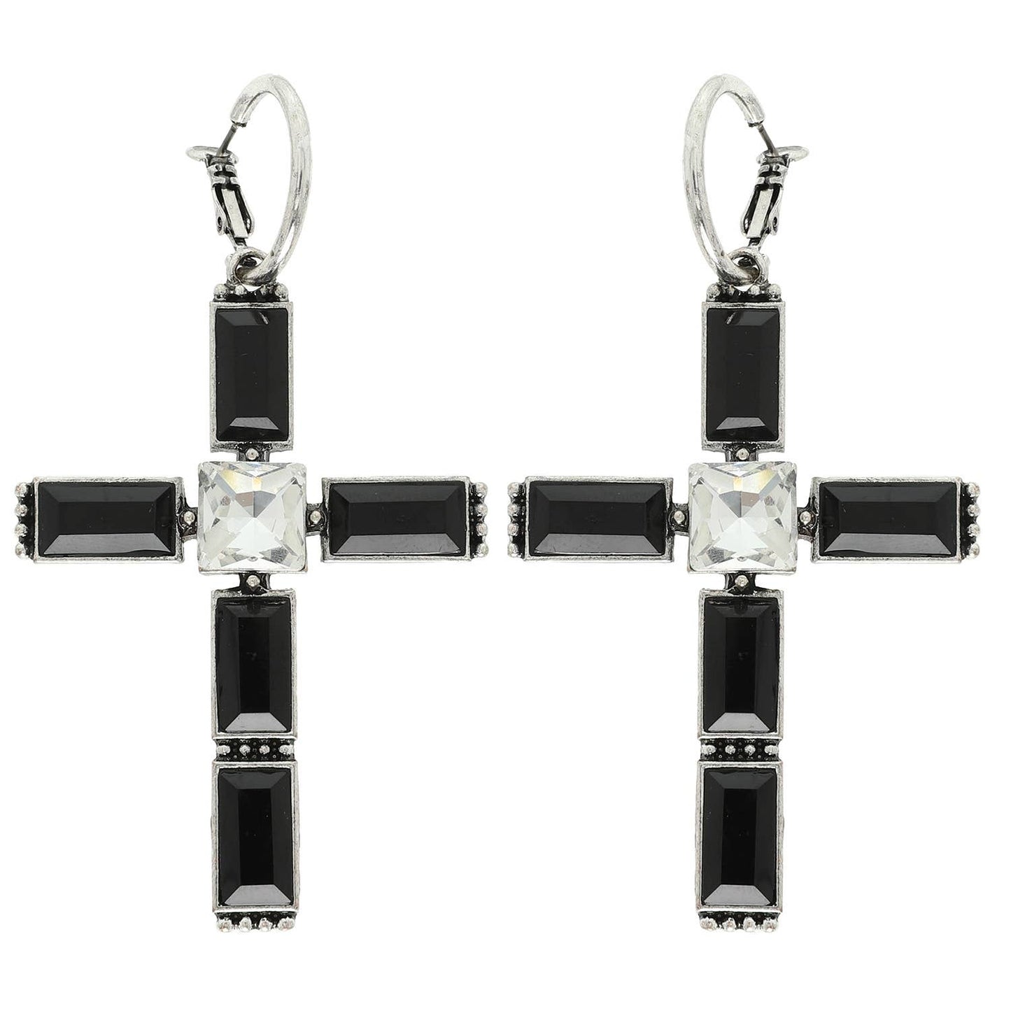 Western Gemstone Cross Hoop Earrings : Iridescent