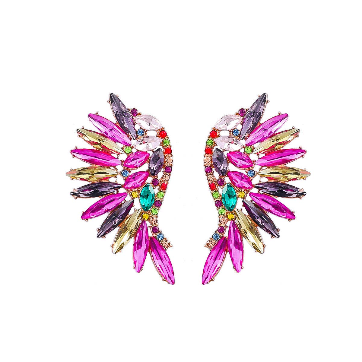 Colored Rhinestone Wing-shaped Earrings Bohemian Style: Green