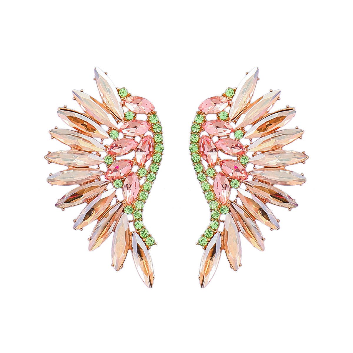 Colored Rhinestone Wing-shaped Earrings Bohemian Style: Green