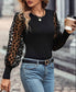 Leopard Mesh Puff Sleeve Top: Black / 100%Polyester / L