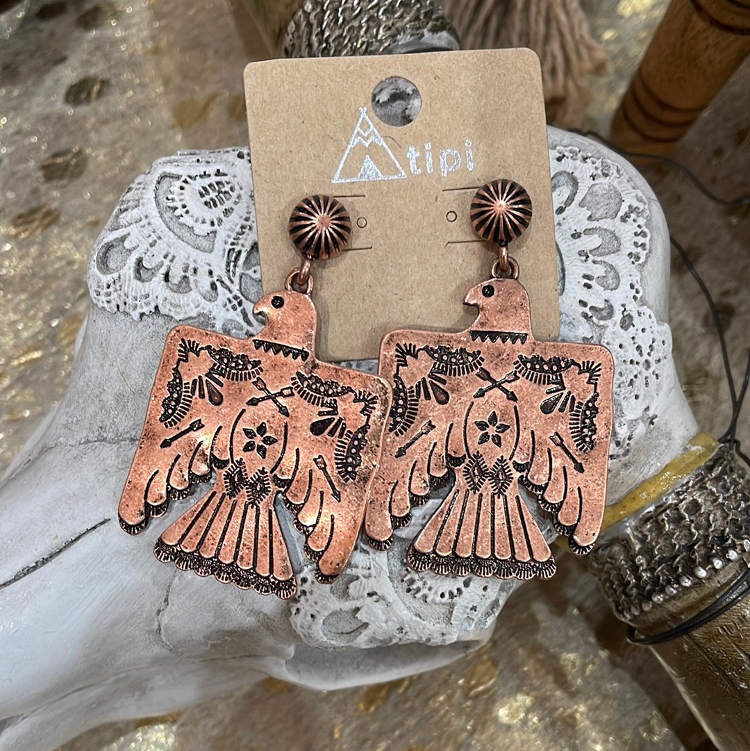 Copper eagle earrings