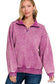 Acid Wash Fleece Half Zip Pullover: DK PINK / S