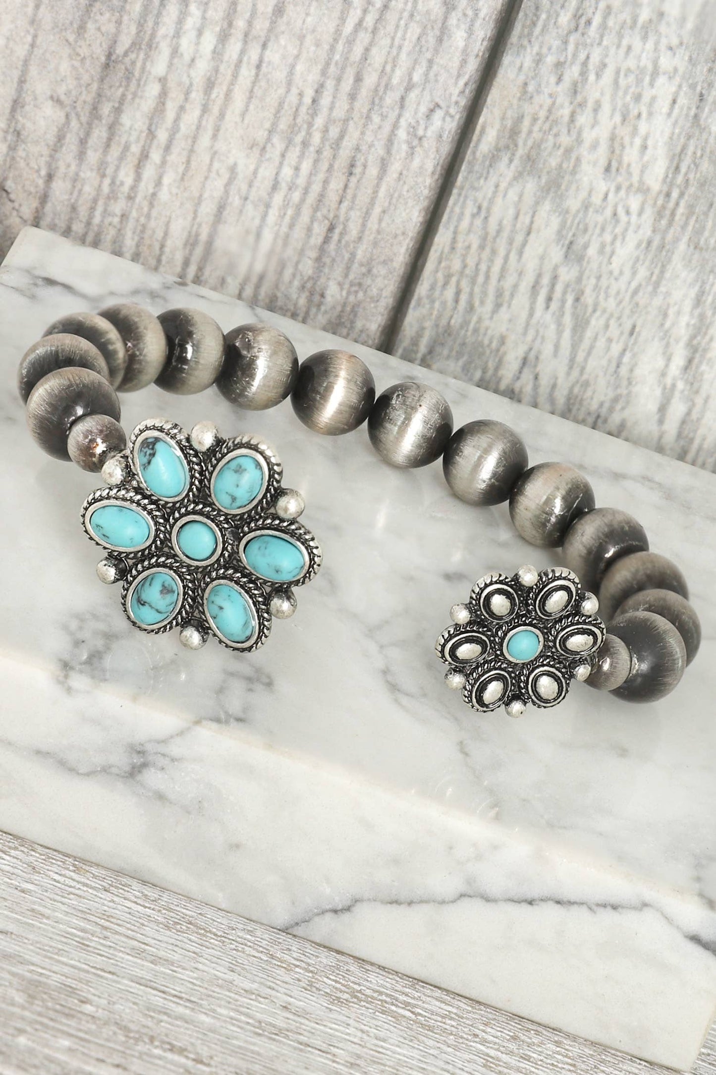 Navajo Pearl Beaded Floral Double Cuff Bracelet