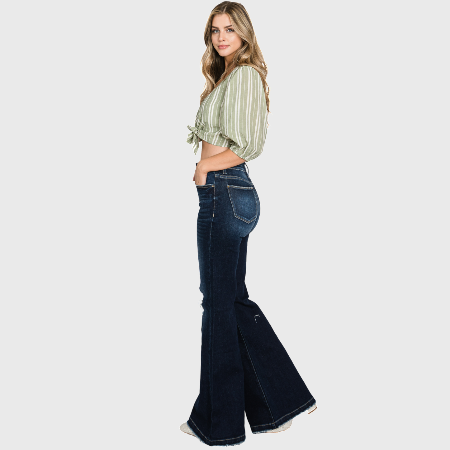 P289F-DK DISTRESSED SUPER HIGH RISE 70'S INSPIRED FLARE: 5/26