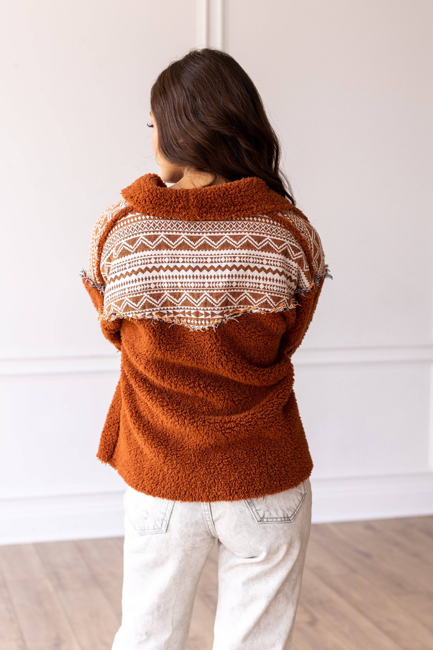 Tan Sherpa With Aztec Details: Tan / X-Large