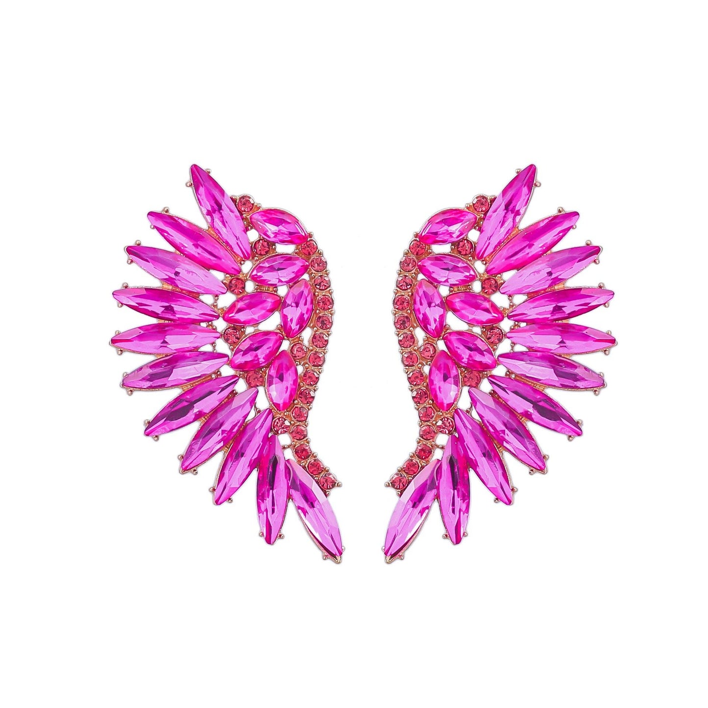 Colored Rhinestone Wing-shaped Earrings Bohemian Style: Green