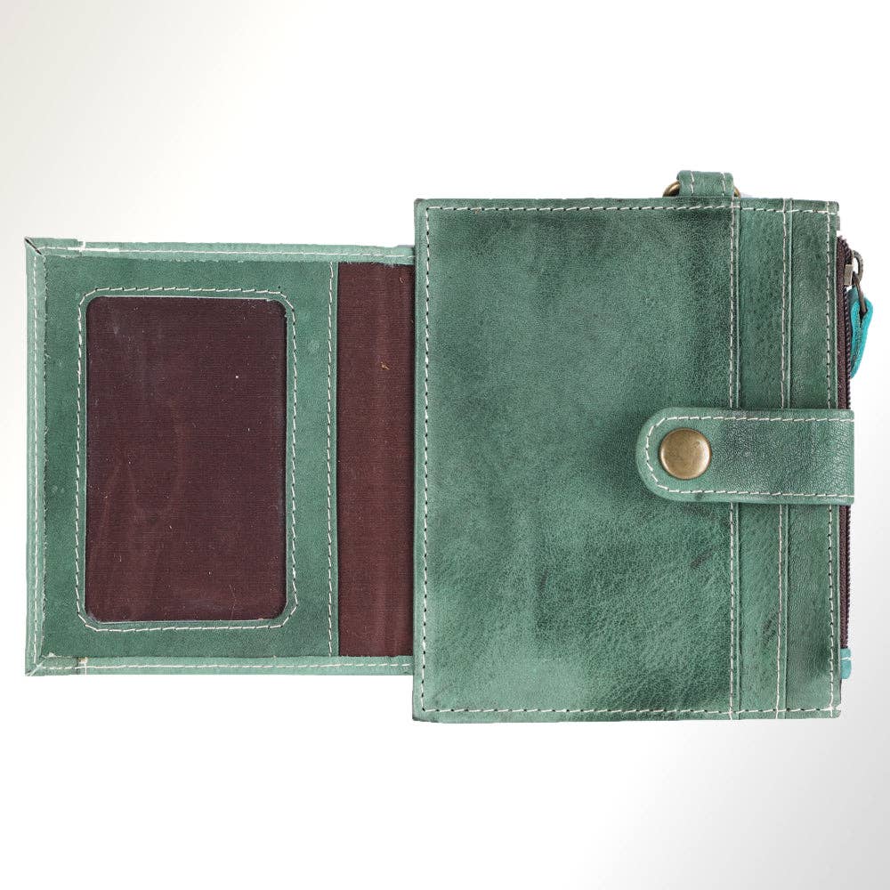 Genuine Leather Wallet Wristlet (Teal)