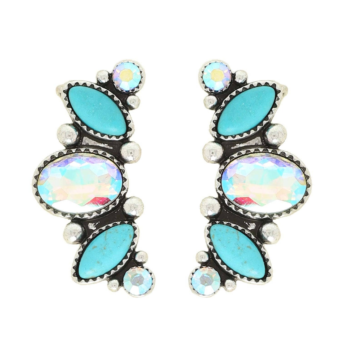 Western Turquoise Gemstone Climber Earrings: Turquoise