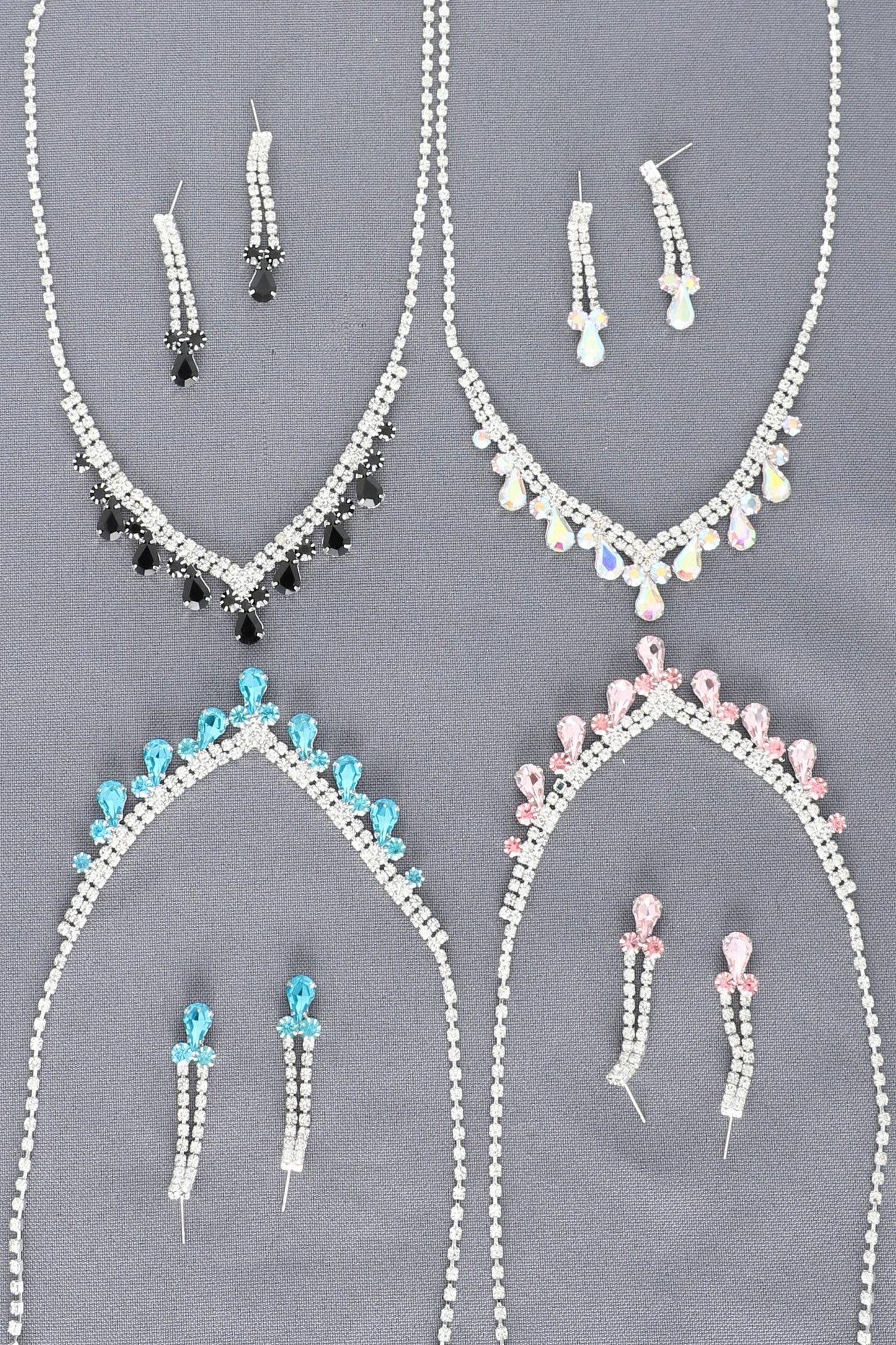 Teardrop Crystal Gemstone V-Shaped Necklace Set: Iridescent