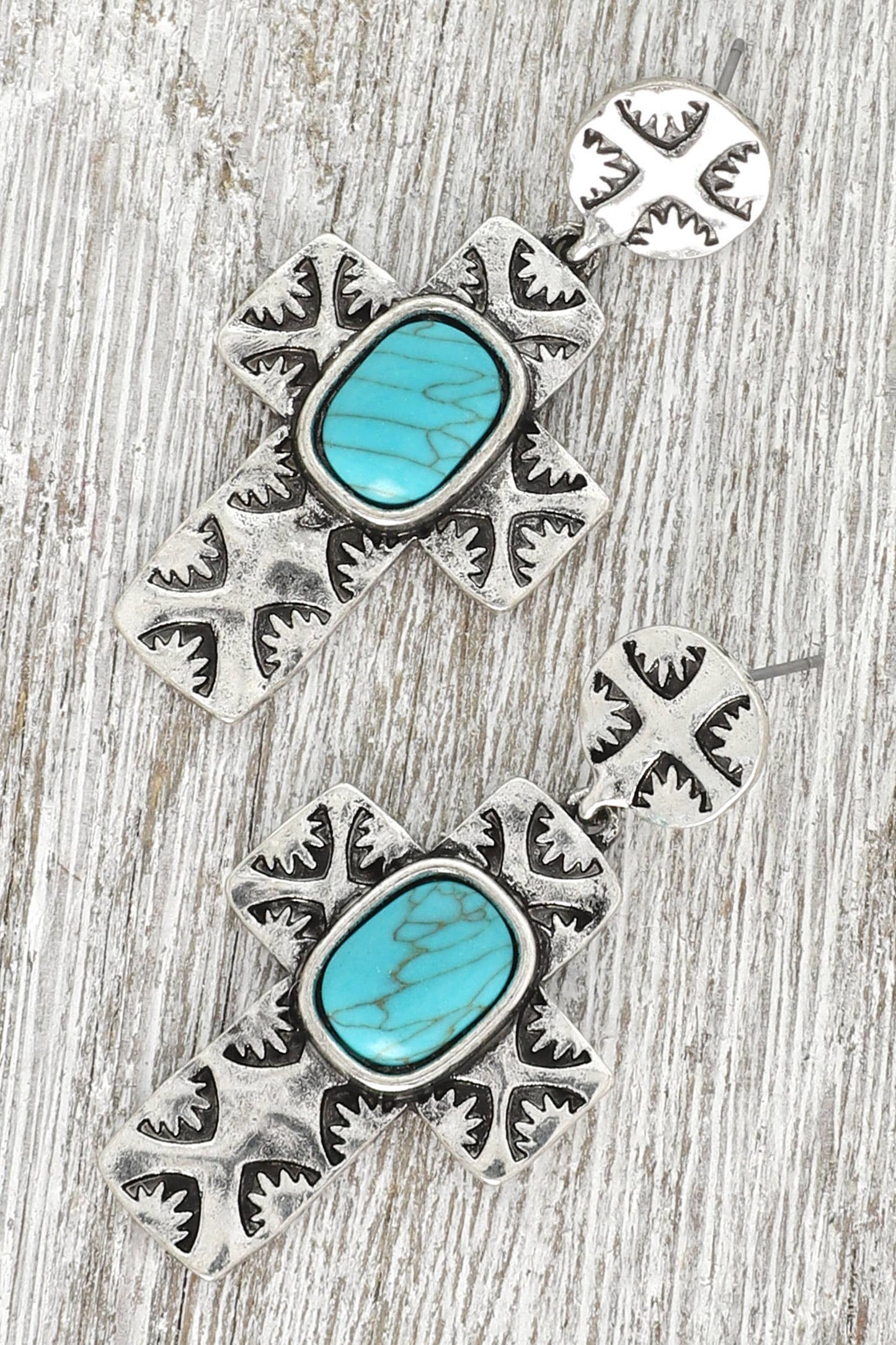 Western Turquoise Filigree Cross Earrings