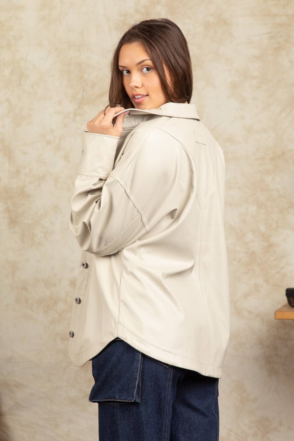 Faux Leather Oversized Casual Shacket Jacket