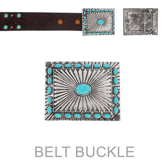 Western Semi Stone Rectangle Concho Belt Buckle