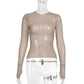 Allover Rhinestone semi sheer mesh See Through Top: Nude