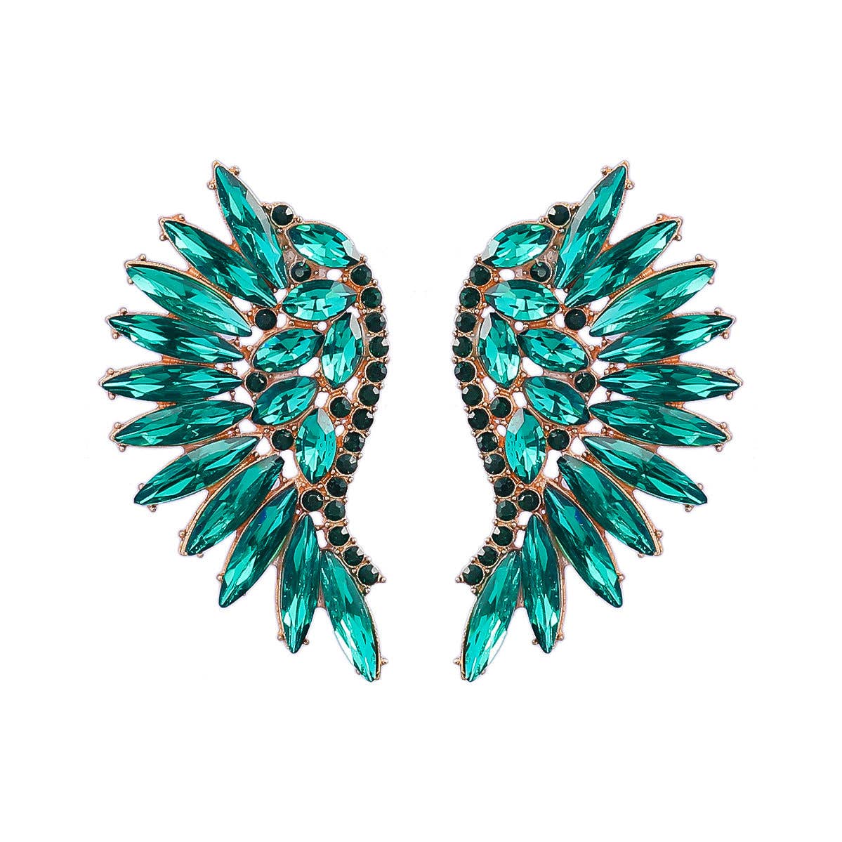 Colored Rhinestone Wing-shaped Earrings Bohemian Style: Golden Color