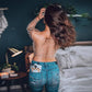 Pearl rhinestone studded sheer mesh see through T-shirt top: White / M